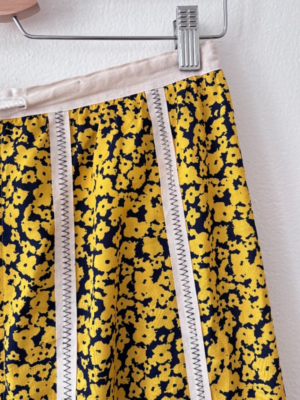 Derek Lam Collective Yellow Floral Stripe Midi Skirt Drawstring Waist A-Line - Picture 5 of 8